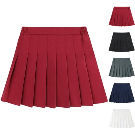 Red Pleated Skirt Girls Kids Tennis Elastic Waist Uniform Plaid Skirt 4-12 Years