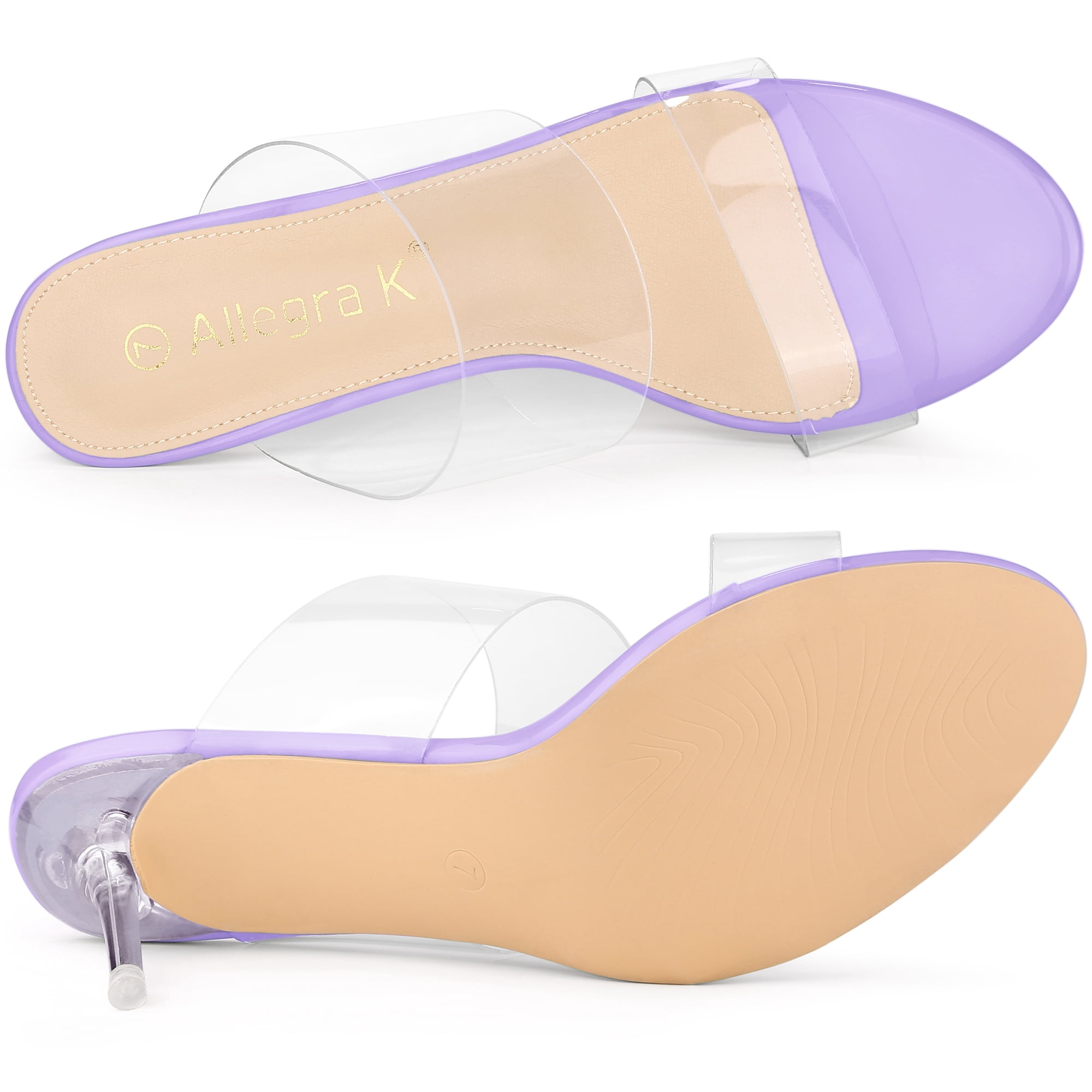 DARING DIVA Women's Clear Slide Stiletto Heels Clear Sandals Purple 7