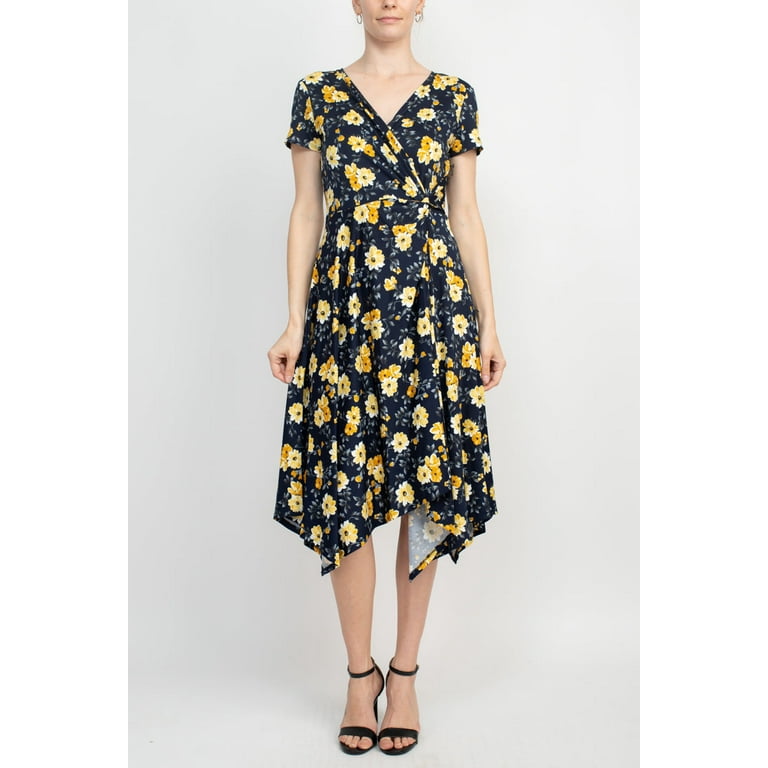 Round Neck Short Sleeve Floral Dress — YELLOW SUB TRADING