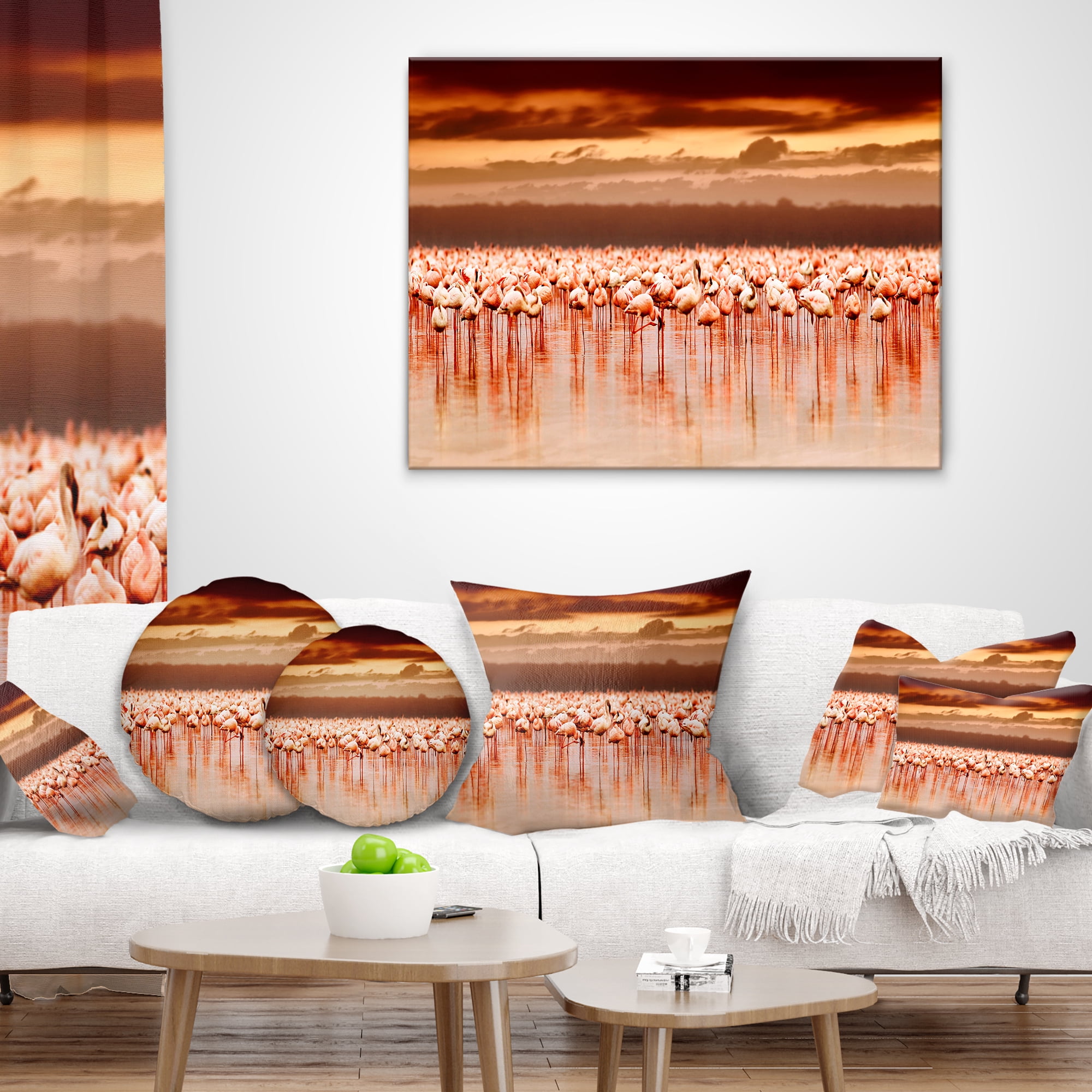 Designart African Flamingos View At Sunset - Floral Throw Pillow - 12x20