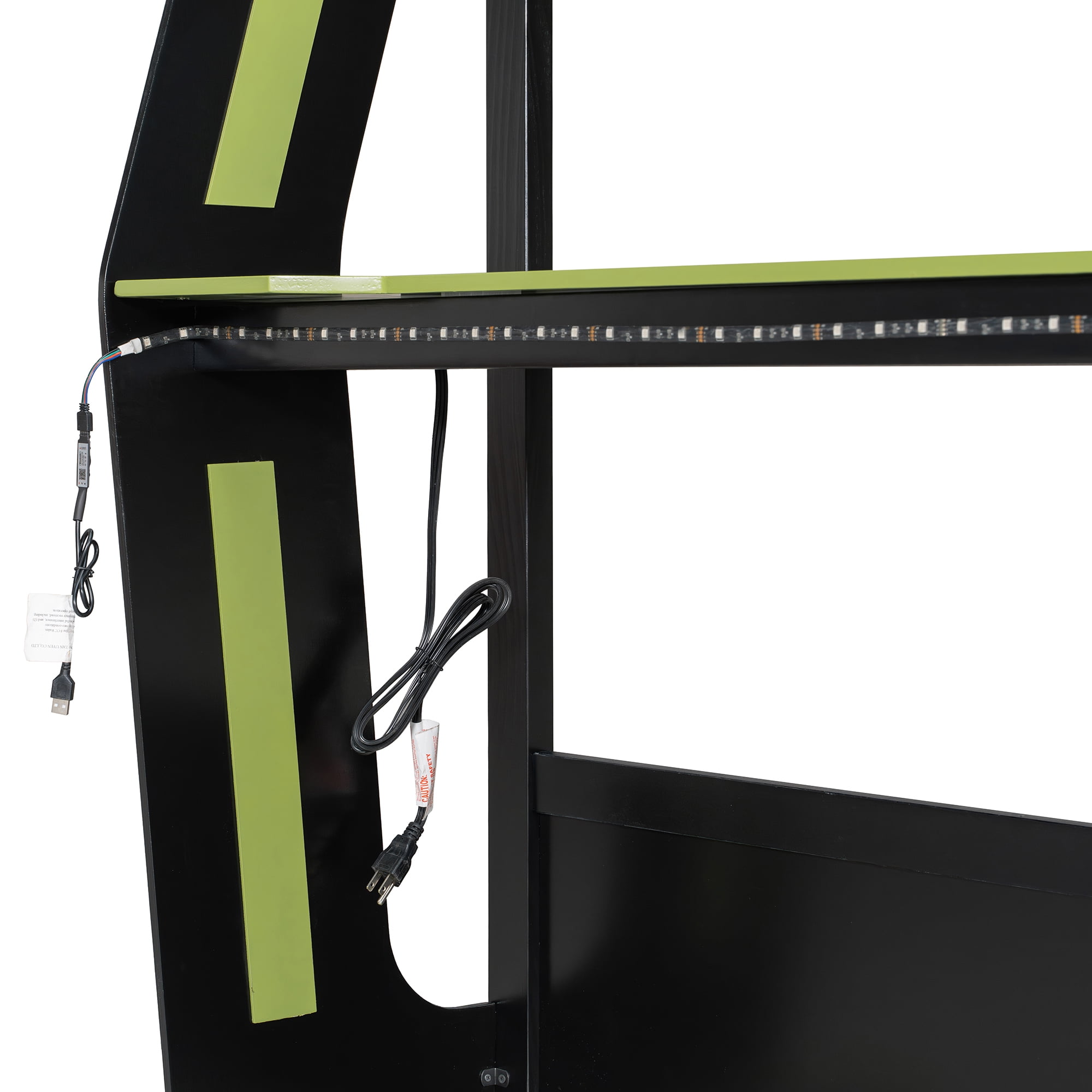 Aukfa Full Over Full Gaming Bunk Bed with Desk, USB Charging Station & LED Lights, Heavy-Duty Wood Esports Loft Bed Frame, Green