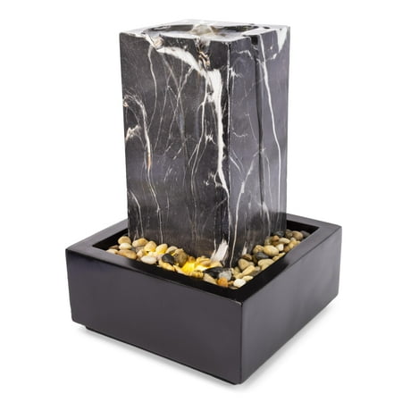 Marble Pillar Tabletop Water Fountain  13.5  (Over 1 Foot Tall)  Cascading Waterfall  with LED Light and Real Stones  Decorative Indoor Water Fountain  by Better Office Products