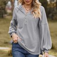 thumbnail image 2 of Lyrcatrment Womens Ribbed Hooded Tops V-Neck Loose Casual Solid Color Long Sleeve Pullover Shirt with Pocket Casual Daily Tunic Top(X-Large,Gray), 2 of 5