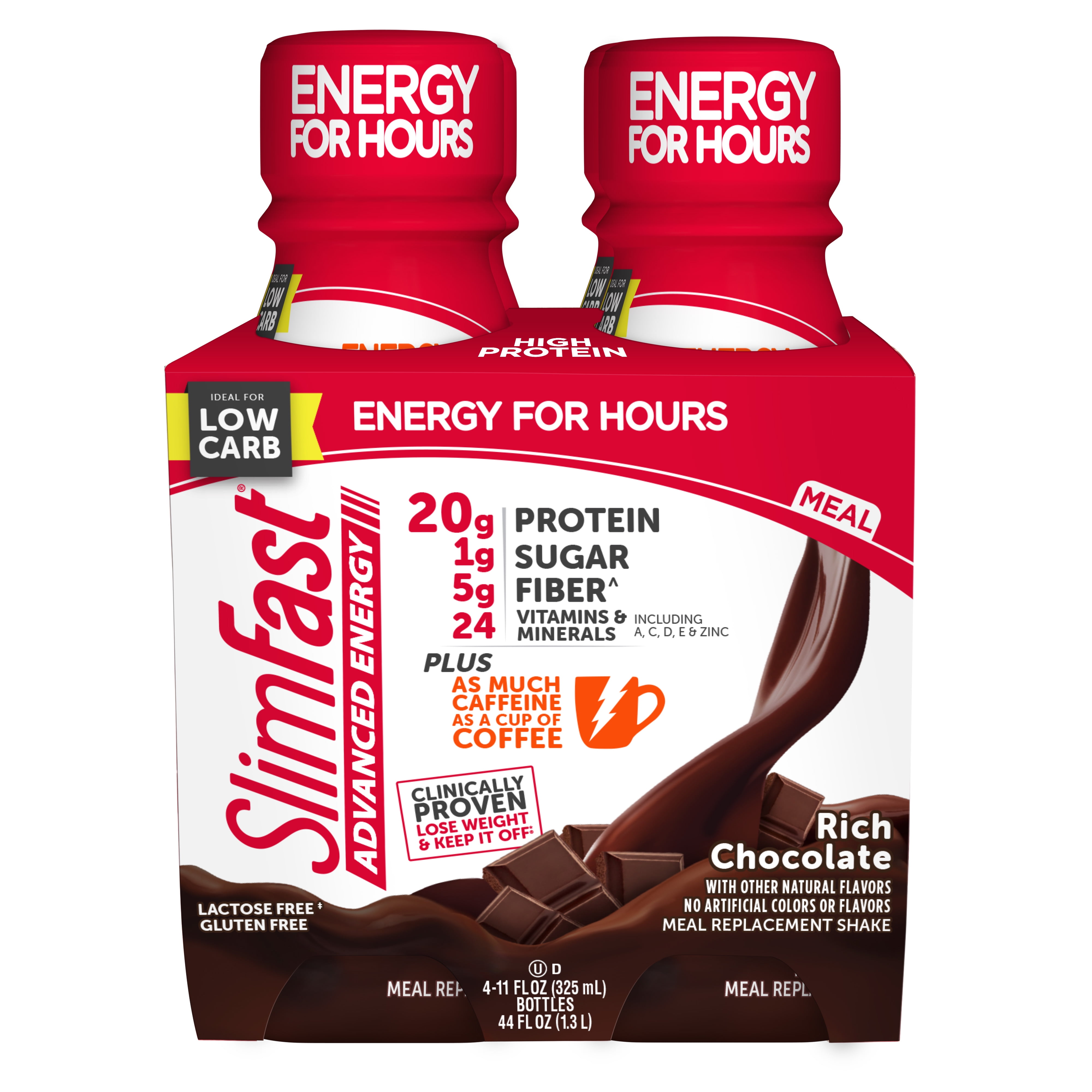 Slimfast Advanced Energy Rich Chocolate Meal Replacement Shake, 11 fl oz, 4 count
