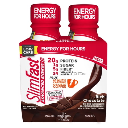 (3 pack) (3 pack) SlimFast Advanced Energy High Protein Ready to Drink Meal Replacement Shakes, Rich Chocolate, 11 fl. oz., Pack of 4