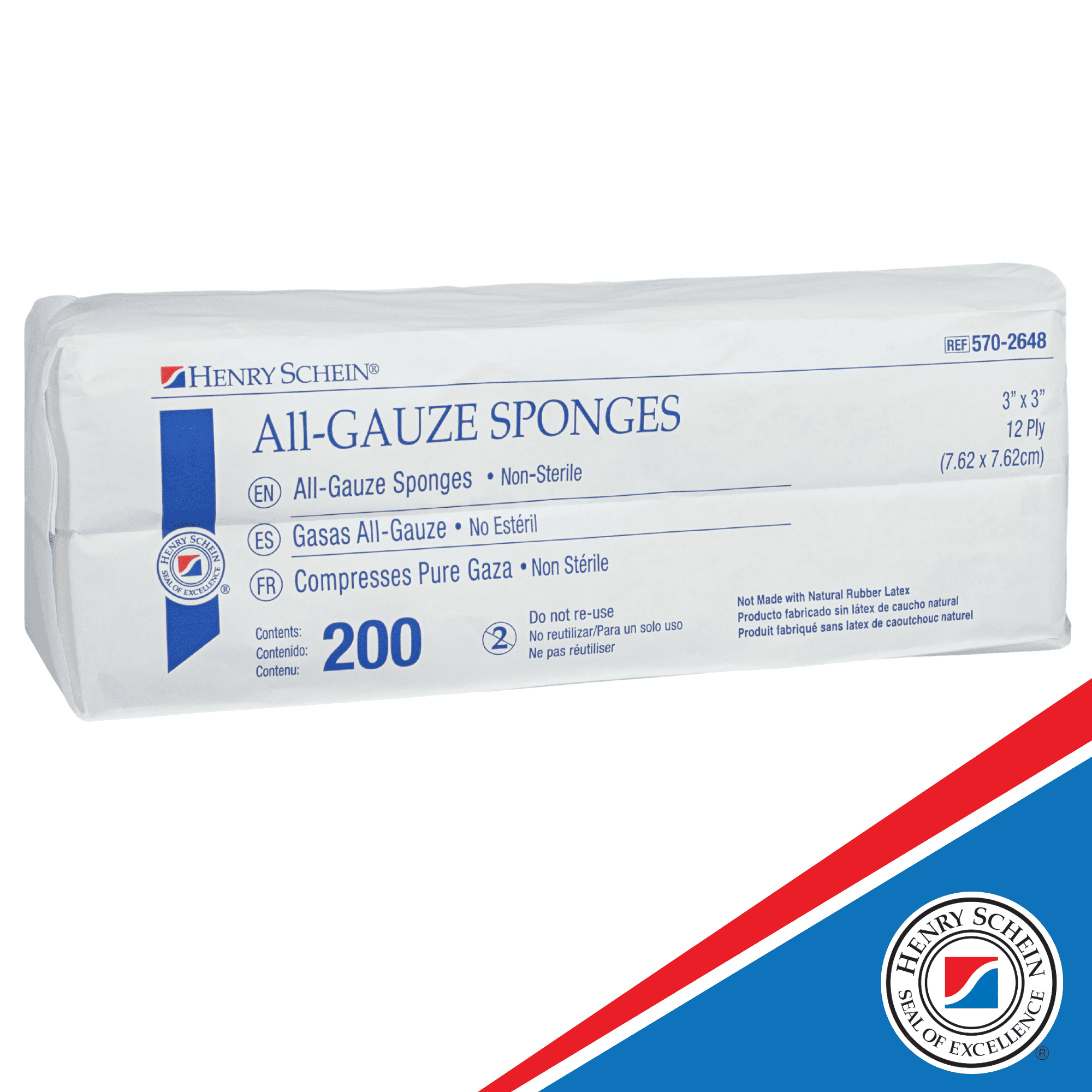 Henry Schein 100% Cotton Woven All-Gauze Sponge 3x3" 12 Ply Non-Sterile Square for Wound Dressing Gauze Sponge-Pads for Wound Care & Home First Aid Kits, Pack of 4