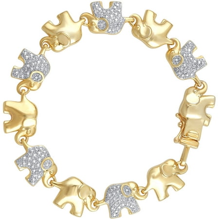 Round Diamond Accent Gold Tone Fashion Elephant Bracelet, 7.5
