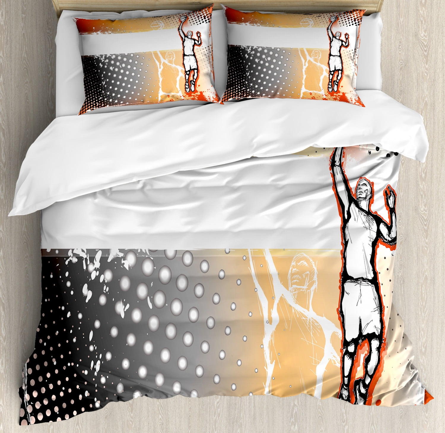 Basketball Duvet Cover Set, Basketball Player in the Middle of Game