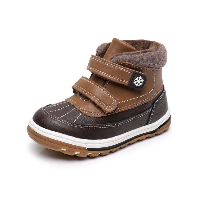 Woobling Children Breathable Rain Boots Outdoor Plush Lining Slip Resistant Winter Shoes Casual Dark Brown 5C
