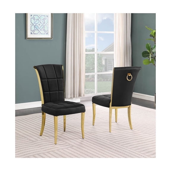 Best Quality Furniture 38" Velvet & Chrome Side Chair in Black/Gold (Set of 2)