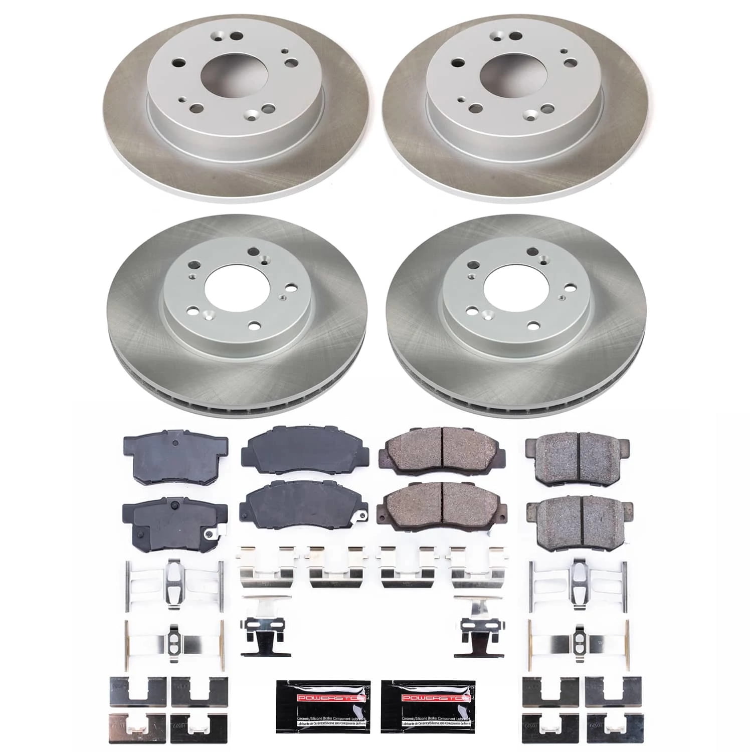 PowerStop Front and Rear Semi-Coated Rotor and Low-Dust Ceramic Brake Pad Kit SC706