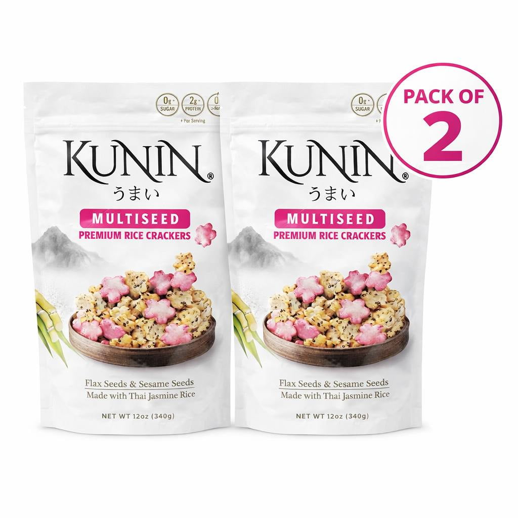 KUNIN Multiseed Premium Rice Crackers With Thai Jasmine Rice, 12 OZ, 2 Bags