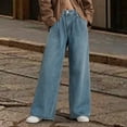 thumbnail image 4 of Mepaouo Womens Wide Leg Jeans High Waist Baggy Boyfriends Denim Pants Strechy Raw Hem Trousers(Blue,L), 4 of 9