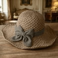 thumbnail image 2 of UTSJKR Women Hand Woven Pure Straw Large Brim Sun Hat, Foldable Portable Design, UV Resistant Beach Vacation Outdoor Leisure Round Top Cap Coffee M, 2 of 9
