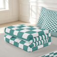 thumbnail image 6 of Manfei Classic Checkered Zipper Full Size Comforter Sets with Fitted Sheet and 2 Pillowcases,Retro Stripes Zipper Bedding Set,Teal Green,Light Gray Reversible,4pcs, 6 of 8