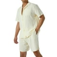 thumbnail image 2 of Sunloudy Conjunto de traje de 2 piezas para hombre, camisa de manga corta con cuello vuelto de color sólido + pantalones cortos para el verano Sunloudy  S/M/L/XL/XXL, 2 of 9
