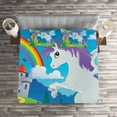 thumbnail image 3 of Ambesonne Fantasy Quilted Coverlet 3 Pcs, Unicorn with Rainbow, Queen Size, Multicolor, 3 of 4