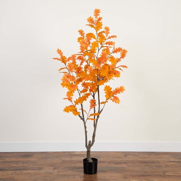 Nearly Natural Oak Artificial Potted Tree - 6' - Orange