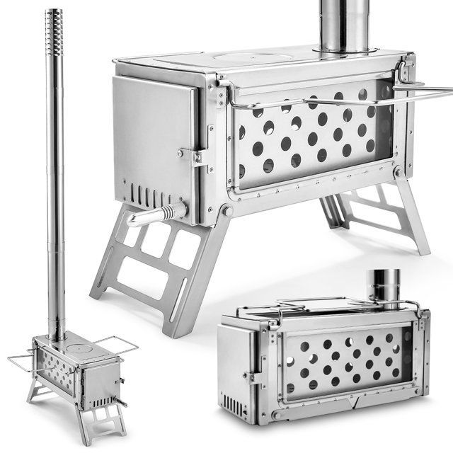 Horno de exterior Estufa de leña para exteriores, estufa portátil para tienda de campaña con tubo de CACAGOO Horno de exterior