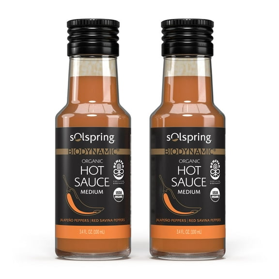 Solspring Biodynamic Organic Hot Sauce, Medium, 3.4 Fl. Oz. (100 mL), Jalapeno & Red Savina Peppers, Non-GMO, Gluten Free, Soy Free, Certified USDA Organic, Demeter Certified