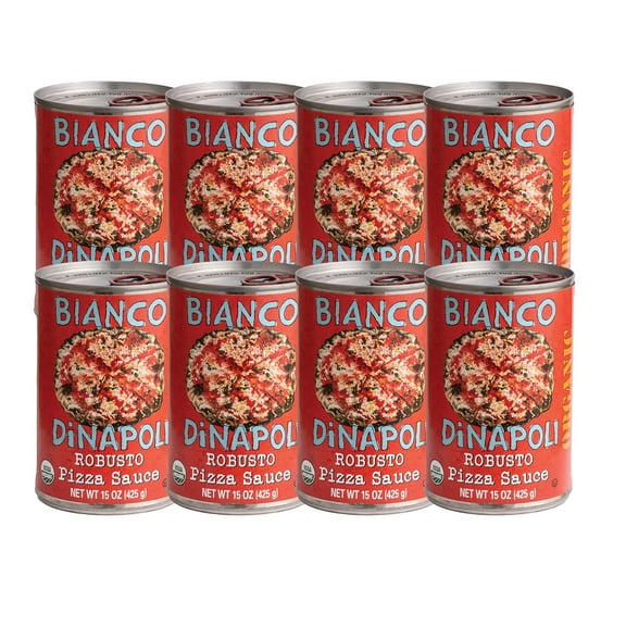 Bianco DiNapoli Organic Robusto Pizza Sauce, California Vine-Ripened Tomatoes, Made with Organic Garlic, Basil, Oregano & Extra Virgin Olive Oil, Ideal for Pizza, Canned Fresh, 15 oz, 8 Pack
