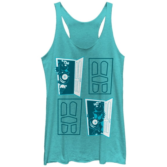 Women's Monsters Inc Closet Door Portal  Racerback Tank Top Tahiti Blue Small