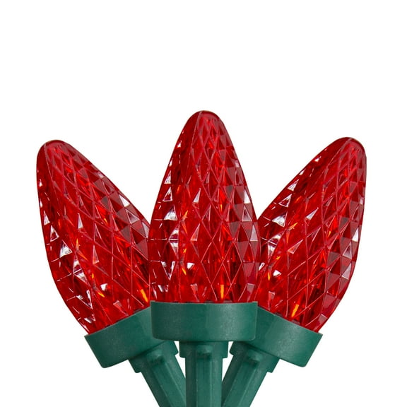 Northlight LED C7 Faceted Christmas Lights - Red - 21' Green Wire - 50ct