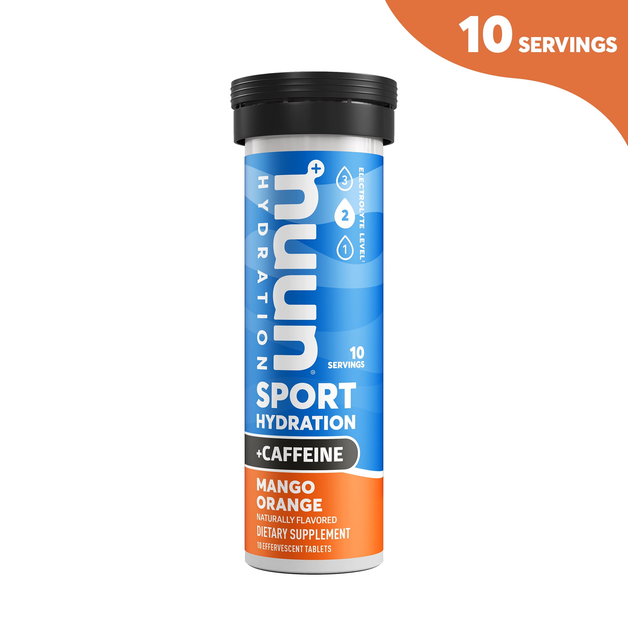 Nuun Sport + Caffeine Electrolyte Drink Enhancer Mango Orange Tablets with Caffeine, 10 Count Tube