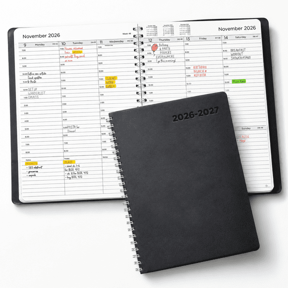 2026-2027 Academic Hourly Weekly Monthly Planner, 6.5 x 8.5 Inch Flexible Cover Appointment Book