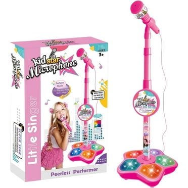 Karaoke Machine for Kids, Singing Microphone for Girls 3-6 Years Old, Microphones and Adjustable Stand, Stage Lights and Pedals for Fun Musical Effects