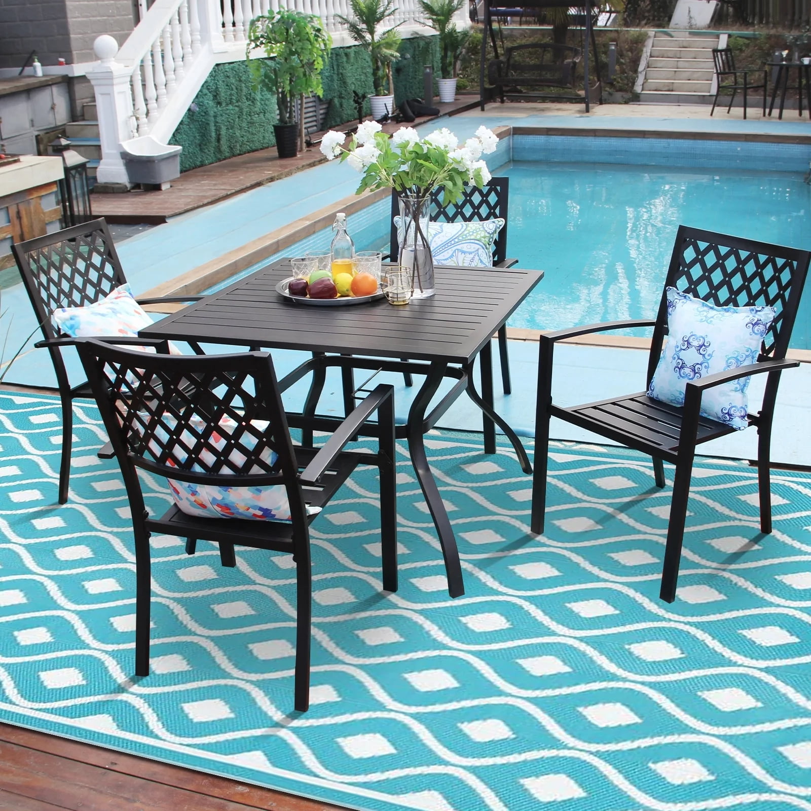 Findosom 8'x10' Large Outdoor Rug Waterproof Patio Rug RV Outdoor Mat Reversible Plastic Straw Area Rug Mat Camping Rugs Floor Mat for Outdoors,RV,Patio,Backyard,Deck,Picnic,Beach,Trailer Teal