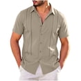 thumbnail image 4 of LNWUY (S-5XL) Plus Size Men's Cuban Guayabera Shirt Short Sleeve Button Down Shirts Casual Summer Beach Linen Shirts Gray XXL, 4 of 7