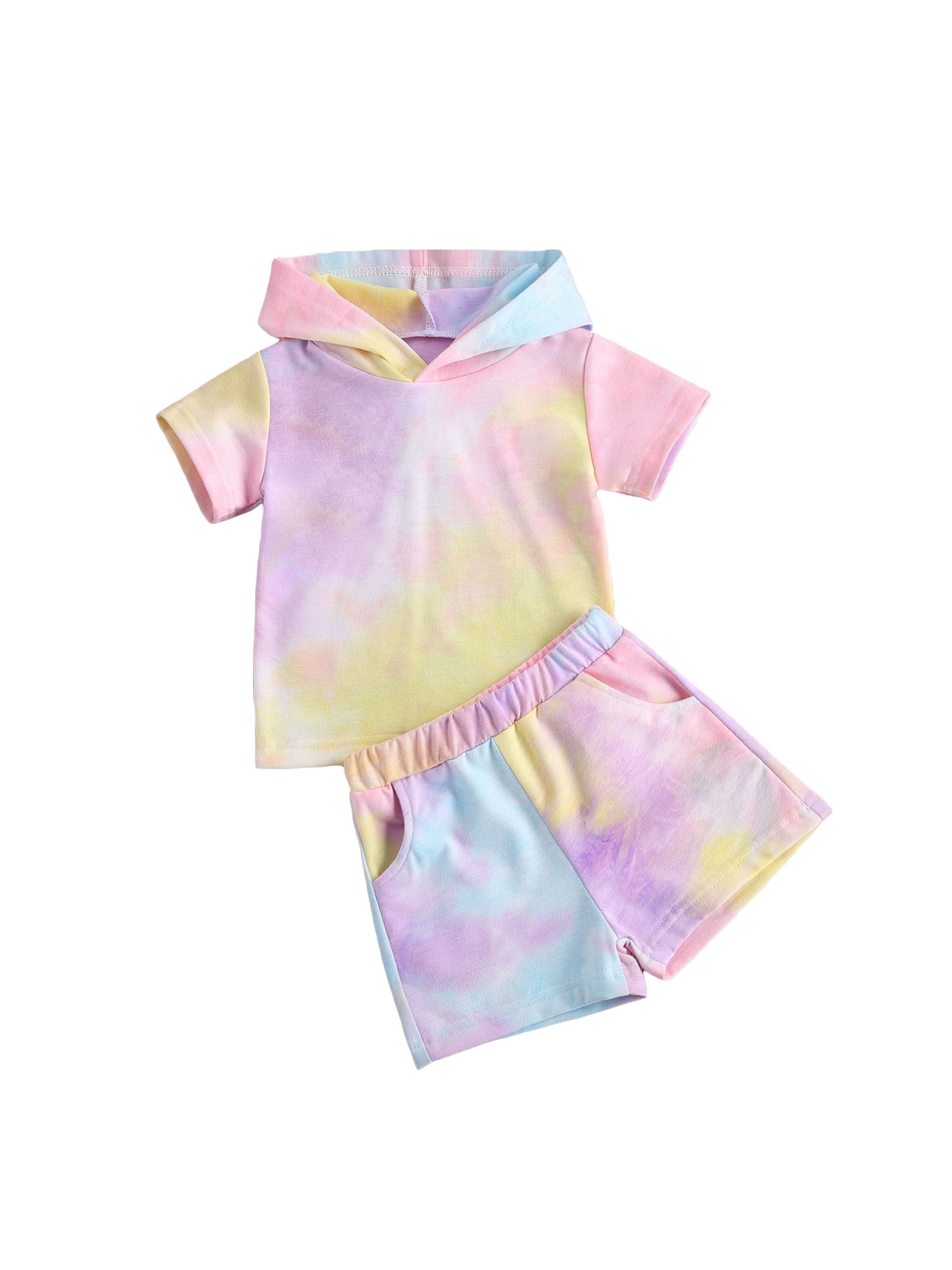 2pcs Baby Girl Tie Dye Clothes Girls Tracksuit Outfits Short Sleeve Hoodie Sweatshirt Shorts Pants Set Summer for 1-6Yrs