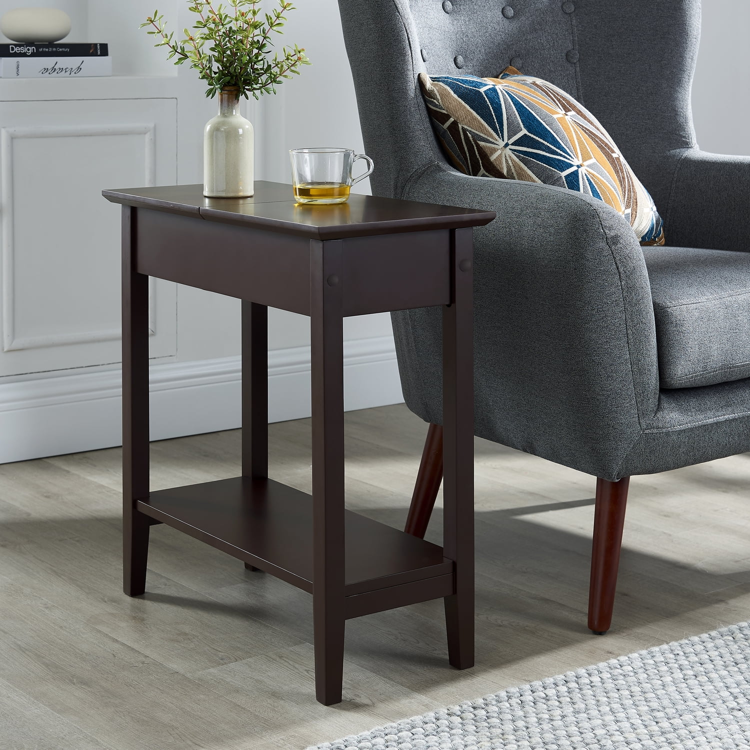 Flip Top Chairside Table with Storage, Narrow Side Tables for Small