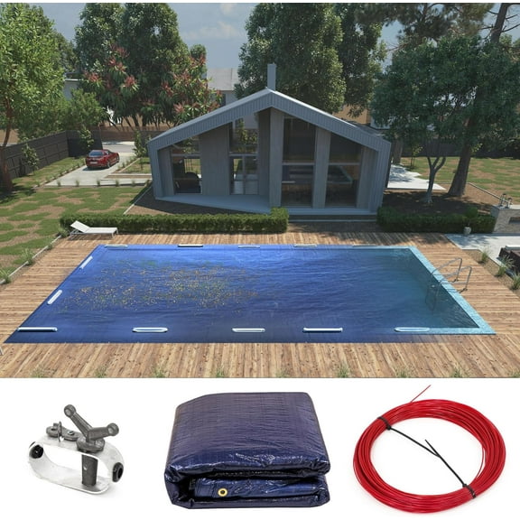 ShadeMart 16’ x 32' Rectangle Winter Swimming Pool Cover Tarps Safety Heavy Duty, Waterproof ( Cover Size: 20' x 36'/ 4 ft.Overlap)