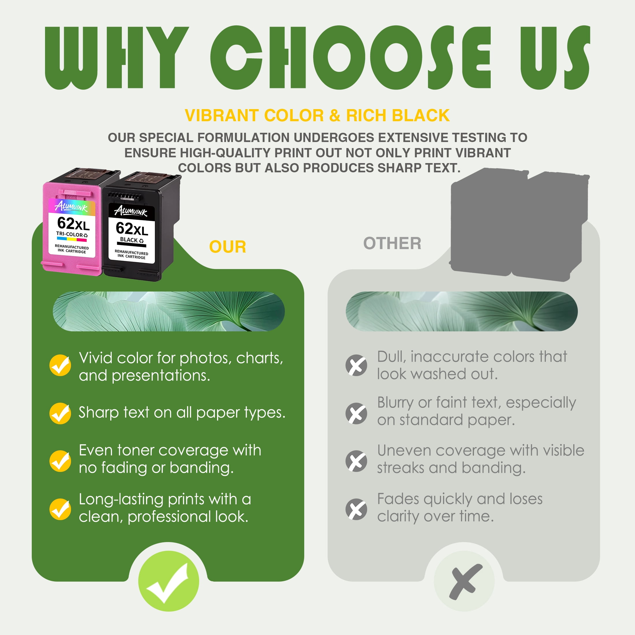 62XL Ink Black/Tri-Color Compatible for 62 Ink Cartridges for Envy 7640 Officejet 8040 Printer