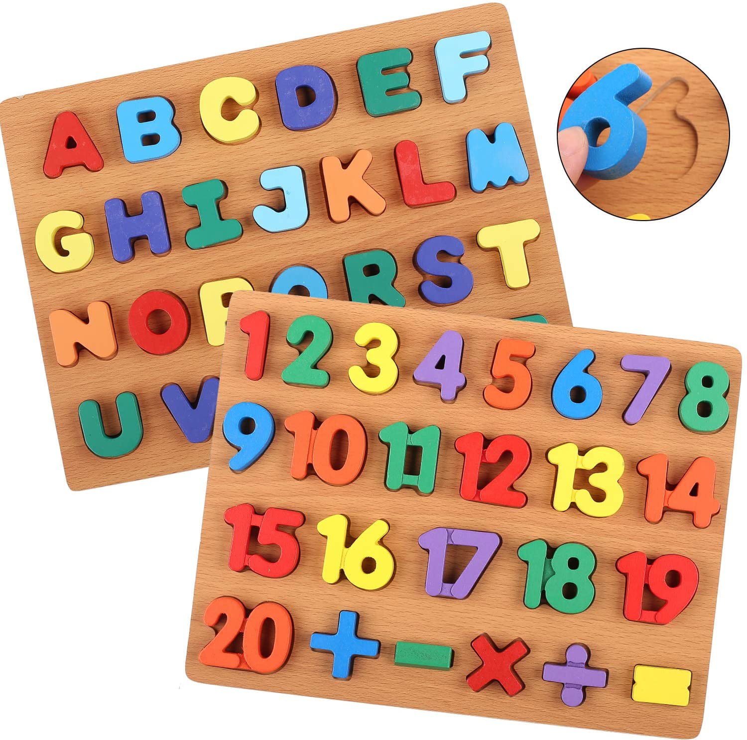 ABC Wooden ABC Alphabet Puzzles Toddler Toys for 1-6 Year Old Boys Girls,Number Puzzles Montessori Toys,Learning Educational Christmas Birthday Gifts for Girls Boys 