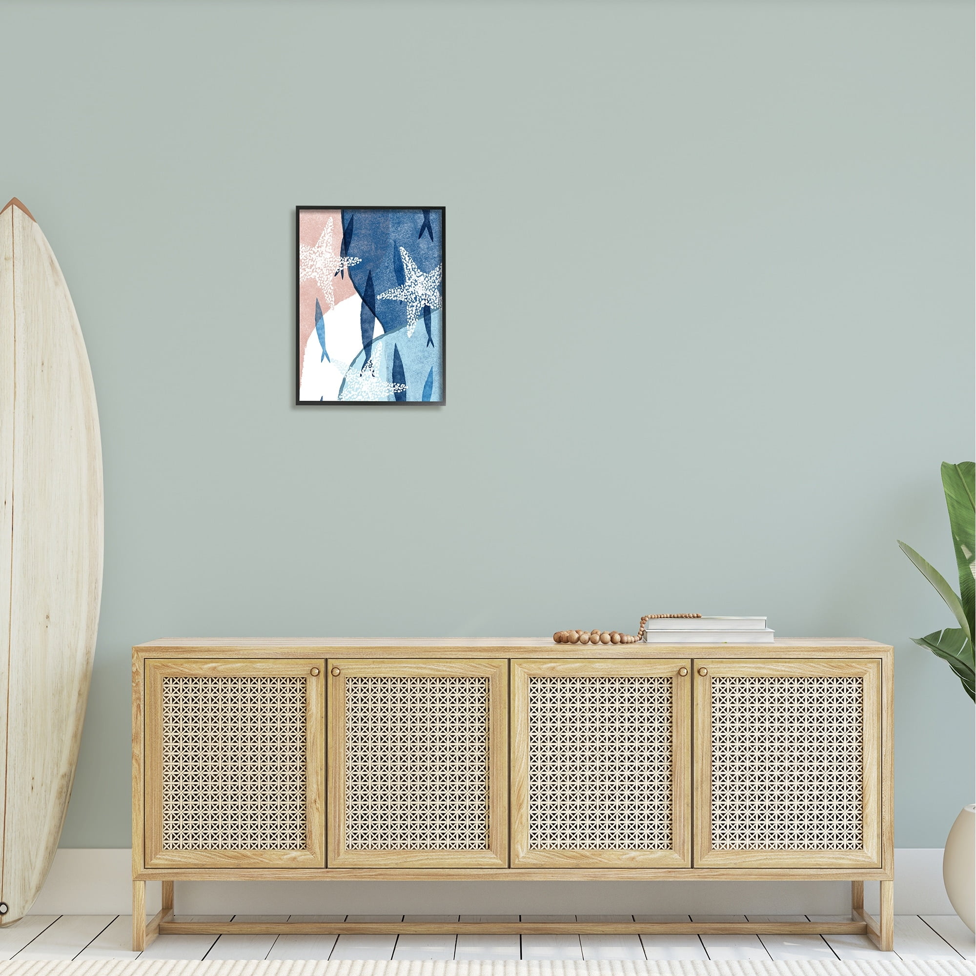 Stupell Industries Abstract Fish Swimming Speckled Starfish Blocked Design Painting Black Framed Art Print Wall Art, Design by Ziwei Li