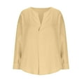 thumbnail image 4 of Amkhujs Linen Shirts for Women Long Sleeve V Neck Summer Tops Casual Work Fall Fashion, 4 of 6