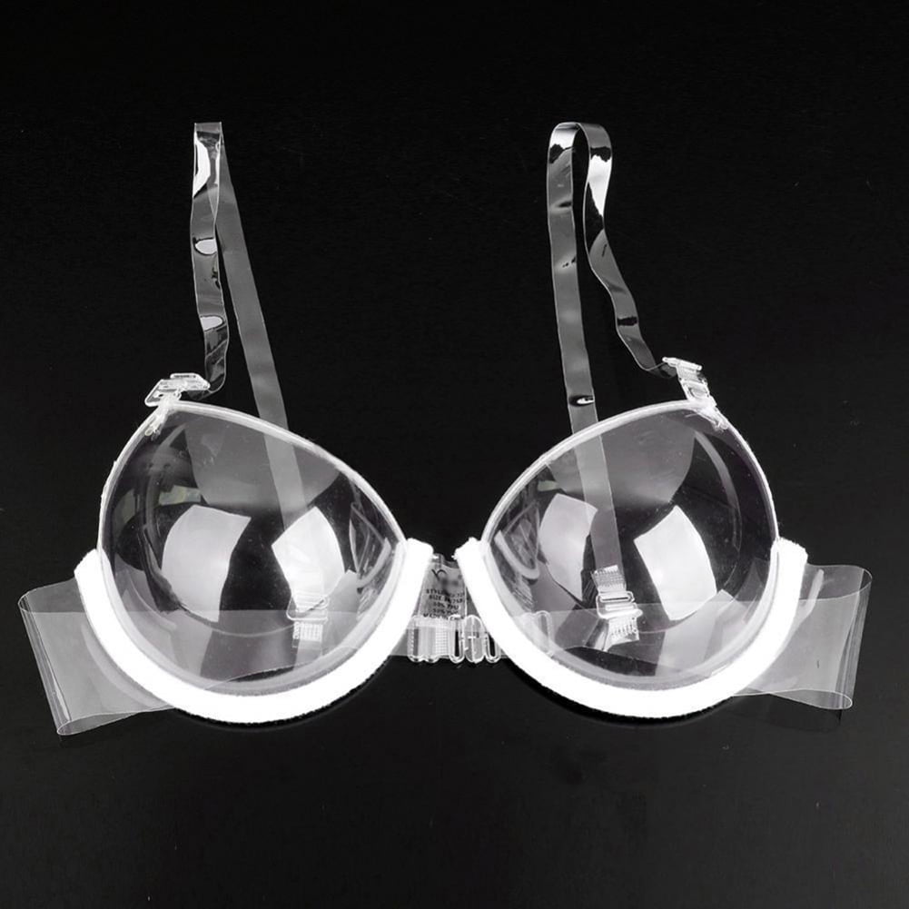 Women's Invisible Adjustable Straps Push Up Bra Transparent Plastic Cup Bralette 