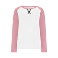 thumbnail image 6 of HWRETIE Women's Plus Size Sweatshirt Casual Chest Print Solid Color Round Neck Pullover Loose Long Sleeved Raglan Top Pink, 6 of 6