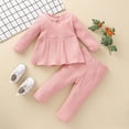 thumbnail image 2 of Odeerbi Girls Dress Baby Girls Clothes Toddler Ruffle 2025 Long Sleeve Solid Knit Tops Pants Set Outfits Pink, 2 of 9