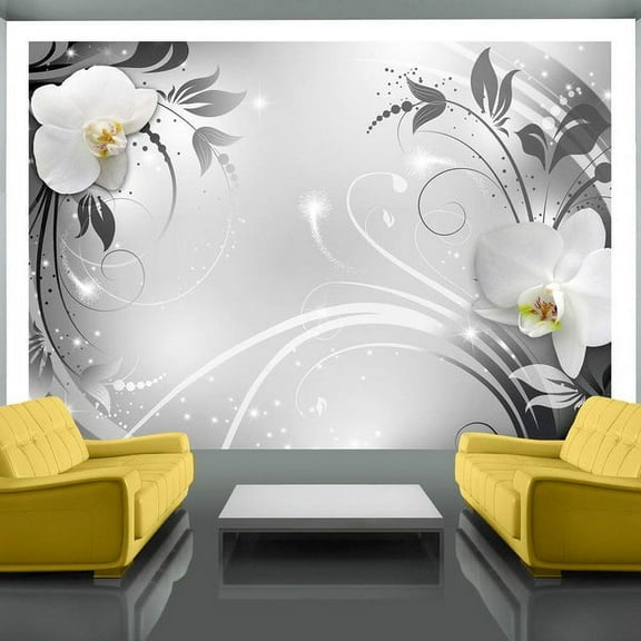 Tiptophomedecor Floral Wallpaper Wall Mural - Orchids On Silver