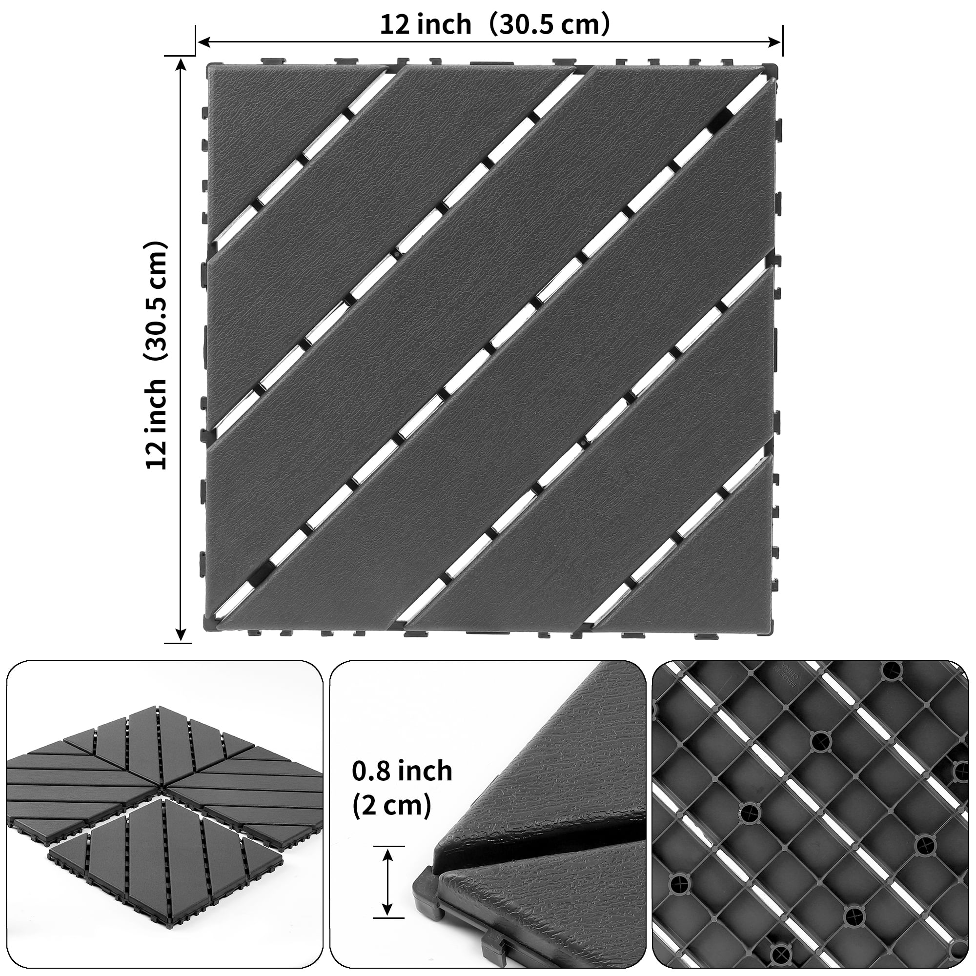 44-Pack Interlocking Deck Tiles 12" x 12" Waterproof Outdoor Patio Flooring Tiles