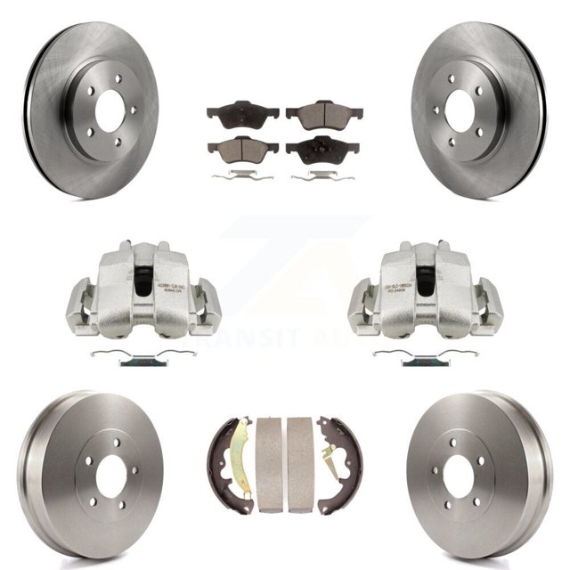 Transit Auto Front Rear Disc Brake Caliper Rotors Drums Ceramic Pads Kit (8Pc) for Car Ford Escape Mercury Mariner KC8-100866T