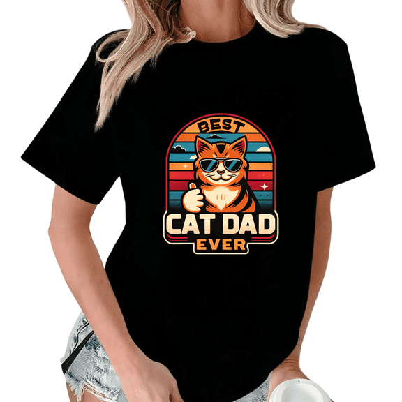 Black Best Cat Dad Ever Cool Cat Sunglasses Thumbs Up Print Tshirt Graphic Tees Shirts Feline Parent Classic S-5XL Tops