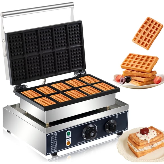110V 1650W Commercial Mini Square Waffle Maker, 10 Grids Waffle Baker Machine, Non-Stick, 3.5 X 2.0