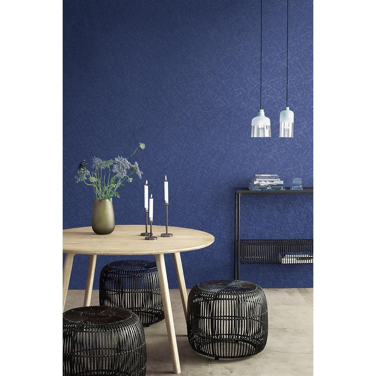 17.3 inch X 590 inch Wallpaper Blue Textured Wallpaper Peel and Stick Modern Solid Color Wall Paper Removable Contact Paper for Walls Vinyl Rolls