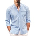 thumbnail image 4 of xiaxaixu Men Casual Shirt, Long Sleeve Stand Neck Buttons Solid Color Loose Party Street Spring Summer Tops, 4 of 5