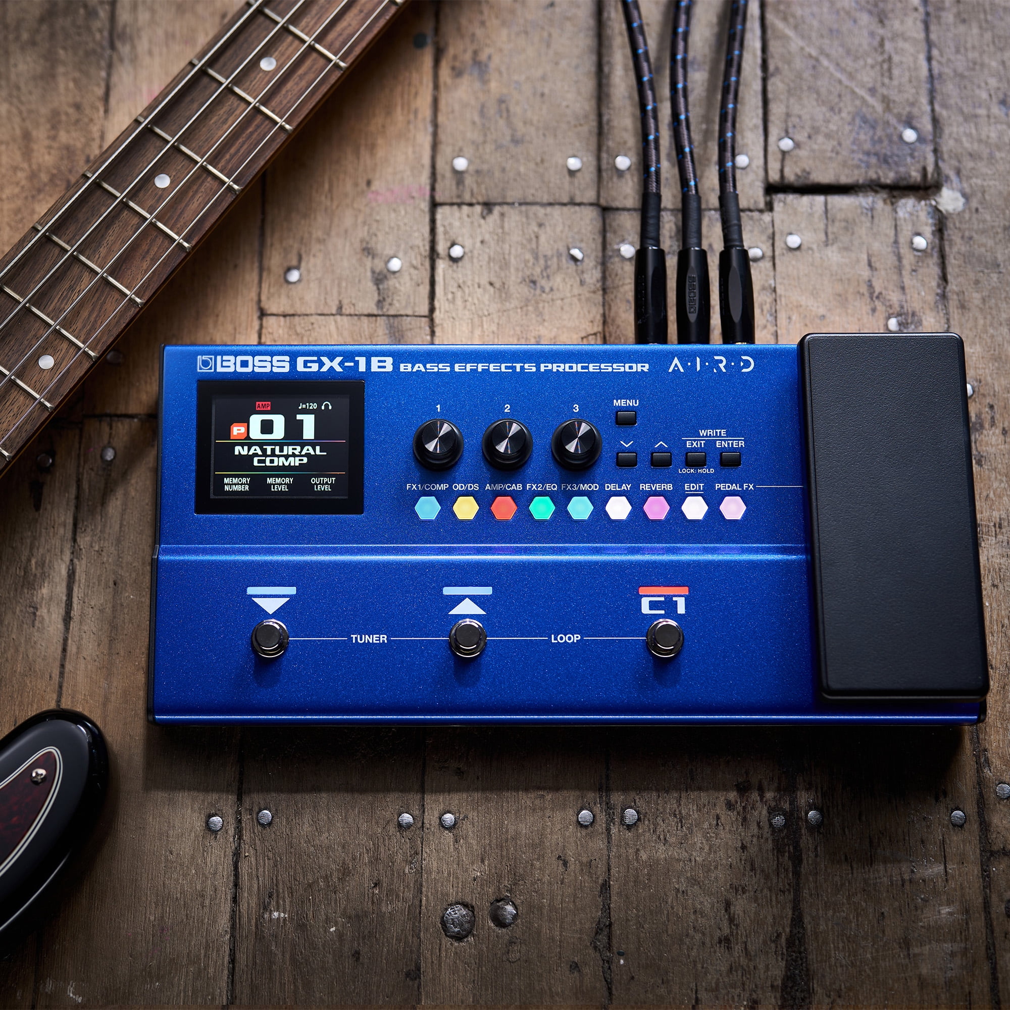 Boss GX-1B Bass Effects Processor Bundle with Gearlux Power Supply, Instrument & Patch Cable, Picks, and Austin Bazaar Polishing Cloth